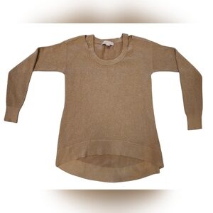 Michael Kors Camel/Gold Shimmer Knit Crew Neck Sweater-Cold Shoulder